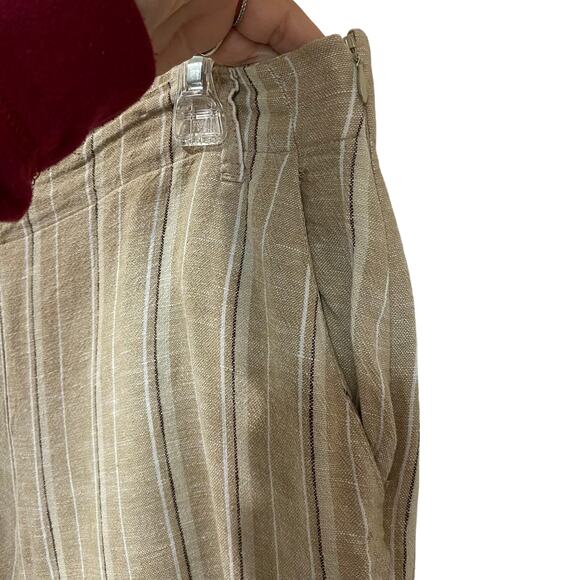 J. Jill Tan Striped Linen Blend Split Hem Wide Leg Cropped Pants Size M - Picture 3 of 8